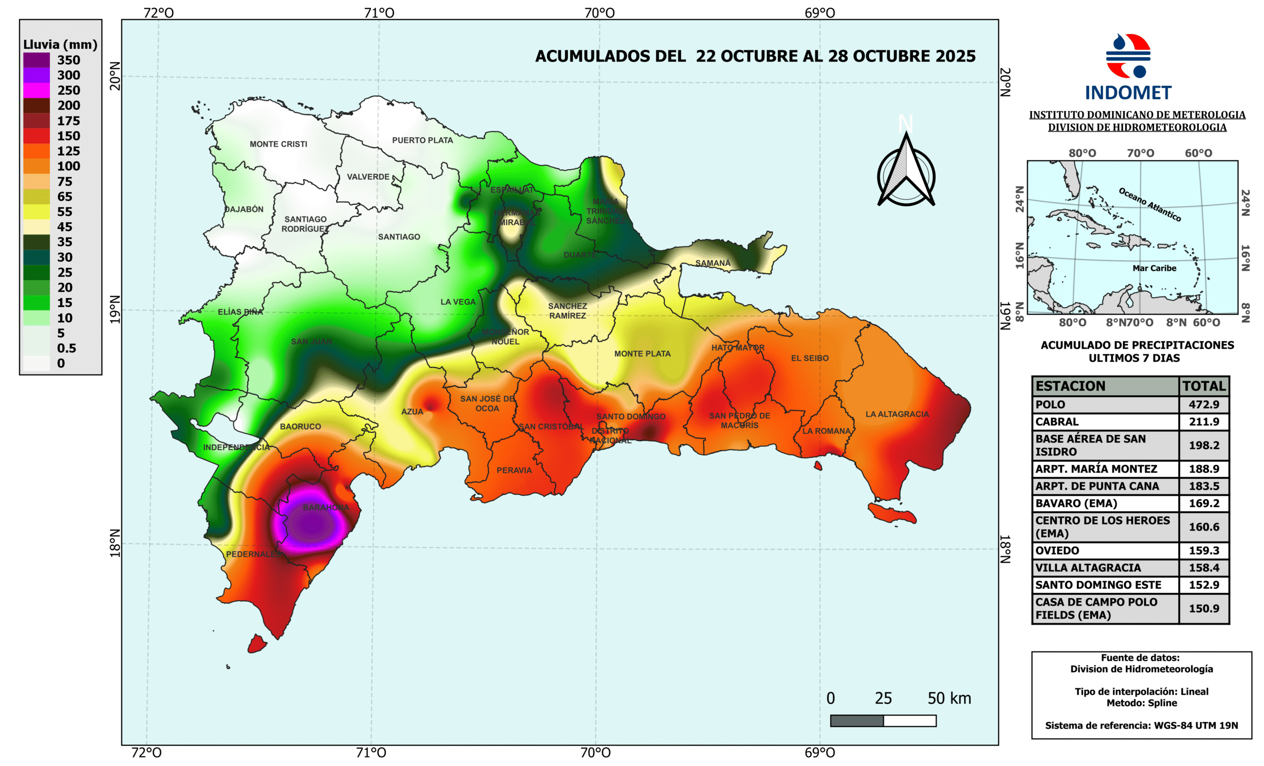 Acumulados de lluvias del 22 al 28 de octubre.