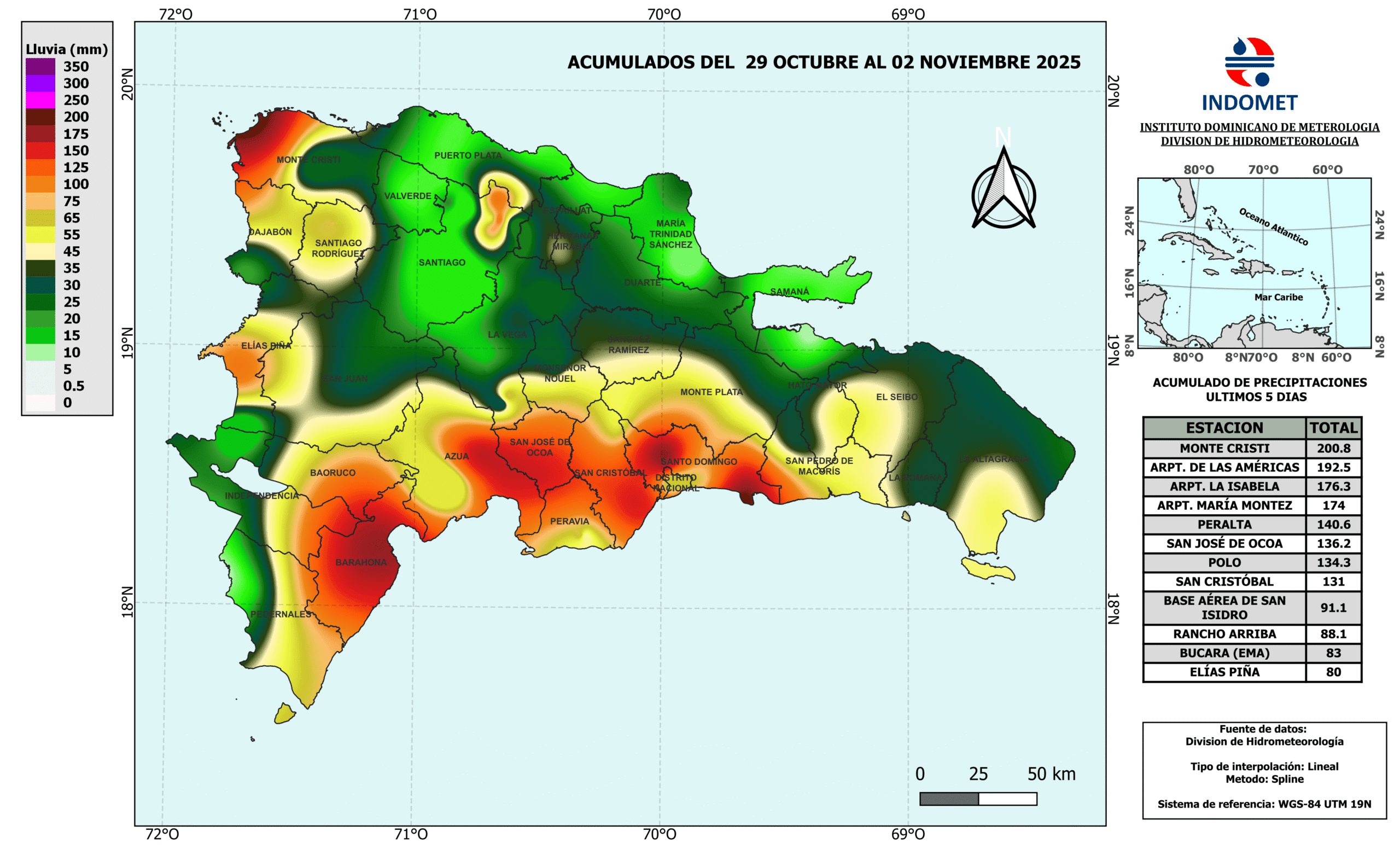 Acumulados de lluvias del 29 de octubre al 2 de noviembre.