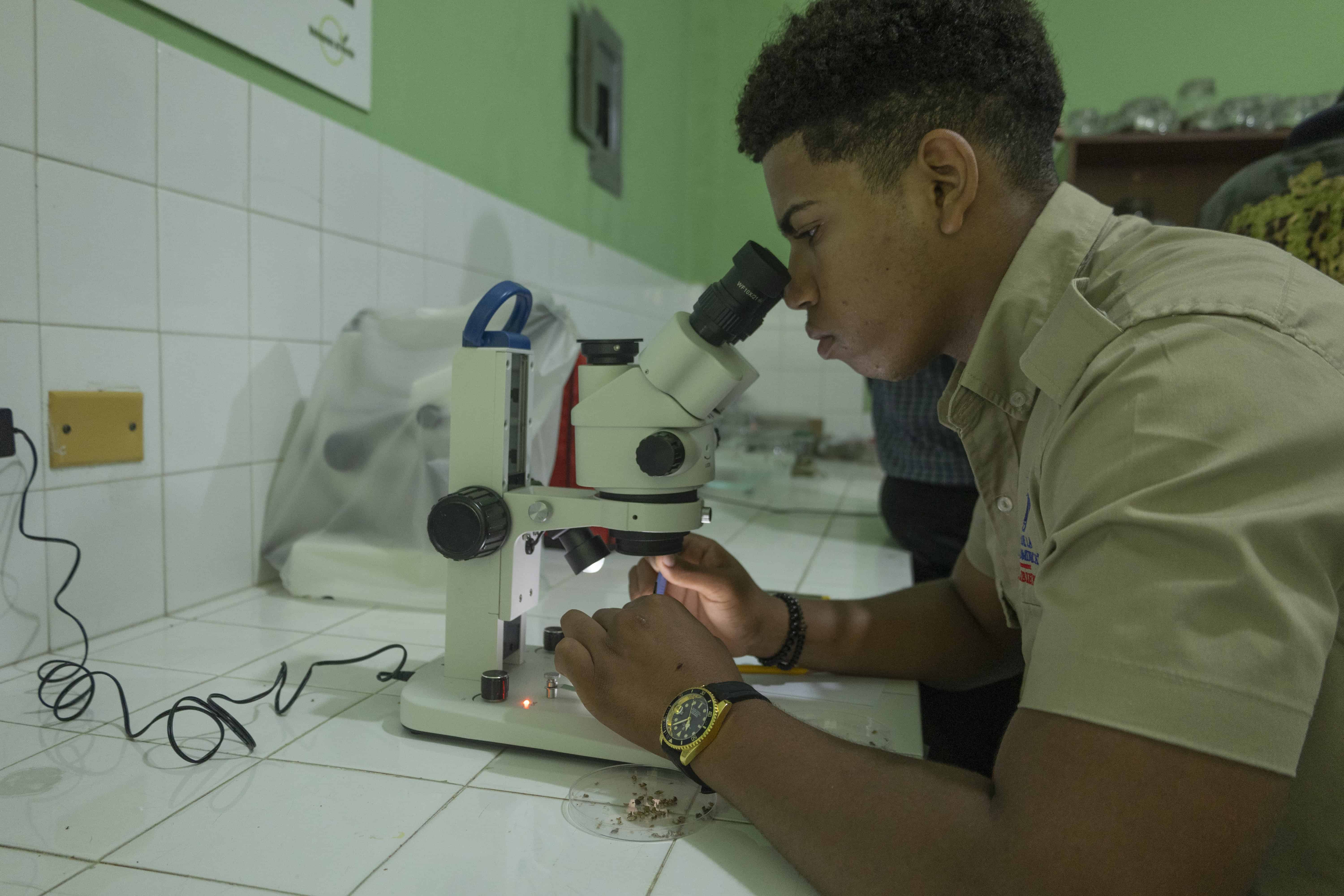 Pasante en laboratorio del banco.