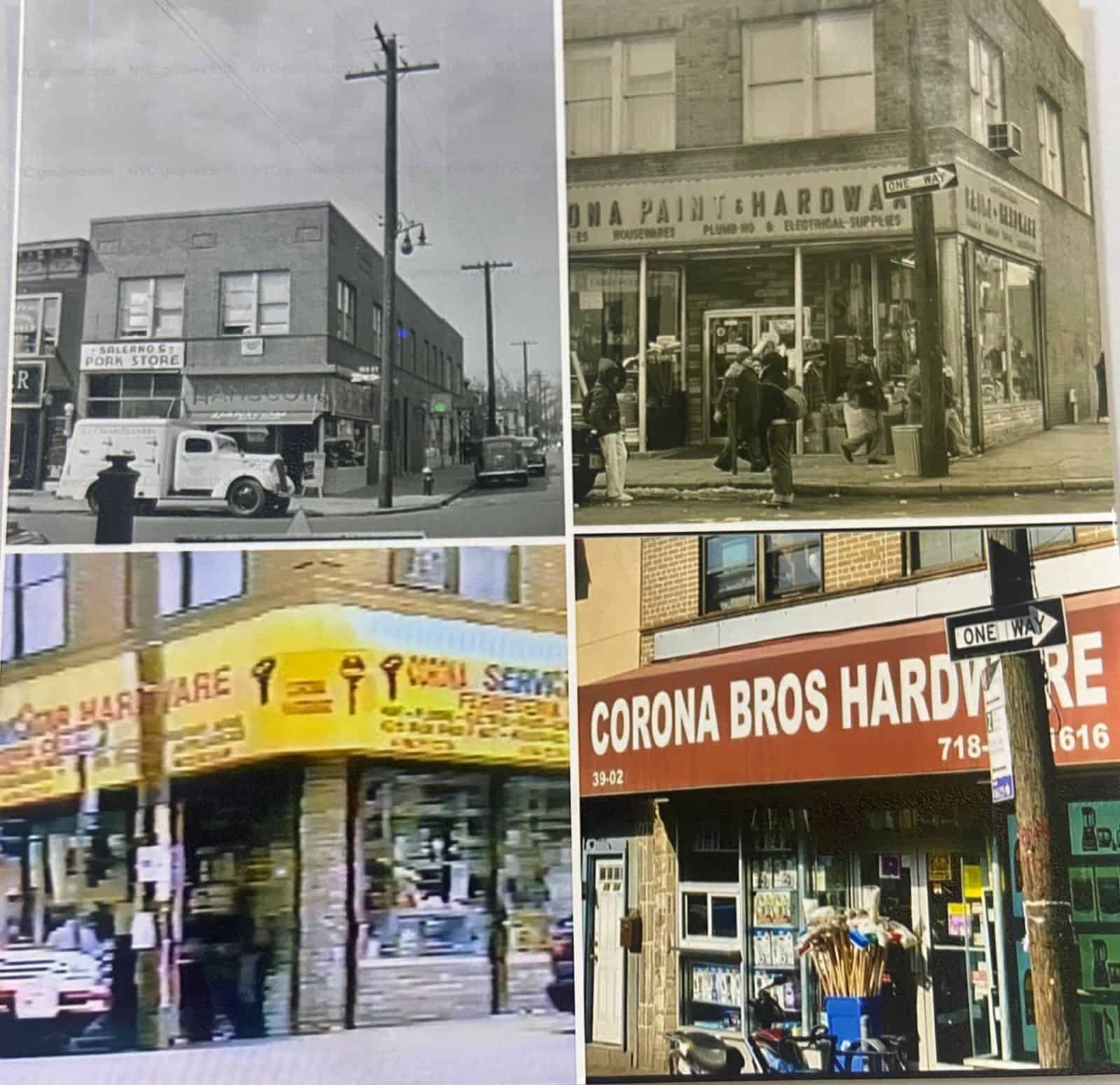 Las distintas fachadas de la ferretería Corona y sus cambios.Lucindo Corona, hermano de Rodolfo -Fofo- Corona y su esposa Luisa.