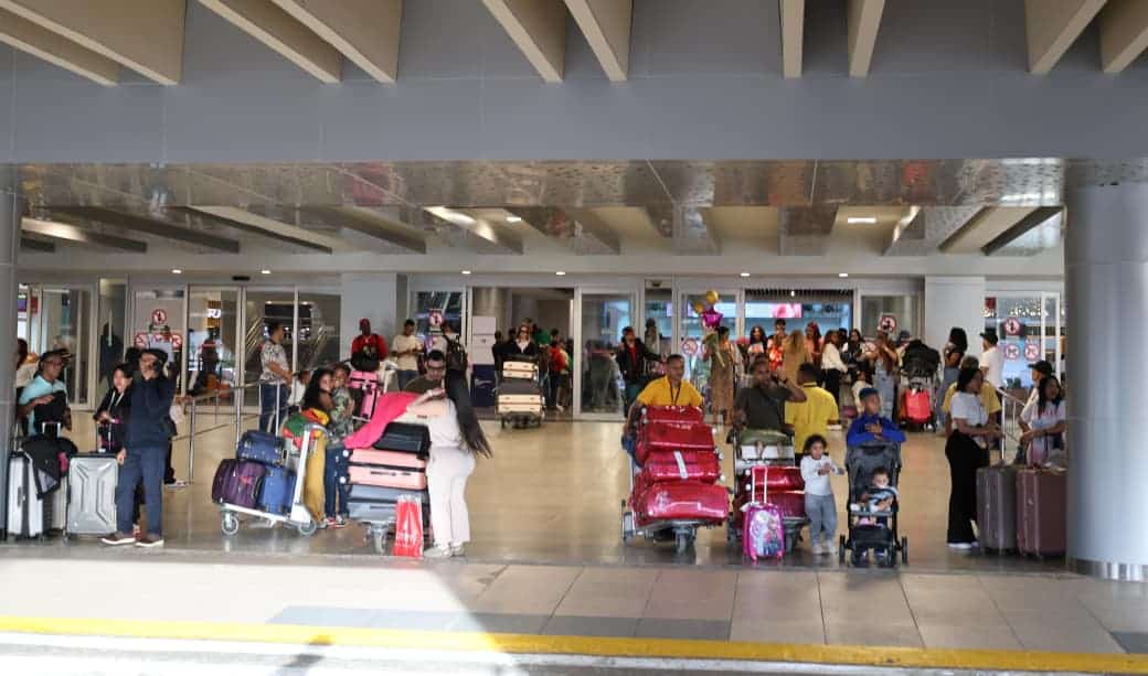 Dominicanos residentes en el extranjero llegan cargados de maletas al Aeropuerto Internacional de las Américas para pasar la Navidad en familia. 