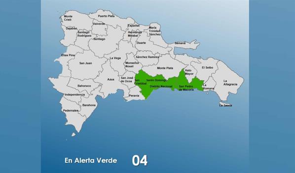 COE coloca tres provincias y el Distrito Nacional en alerta verde por lluvias para el Fin de A&ntilde;o