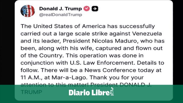 Trump anuncia en redes sociales que Maduro fue "capturado"