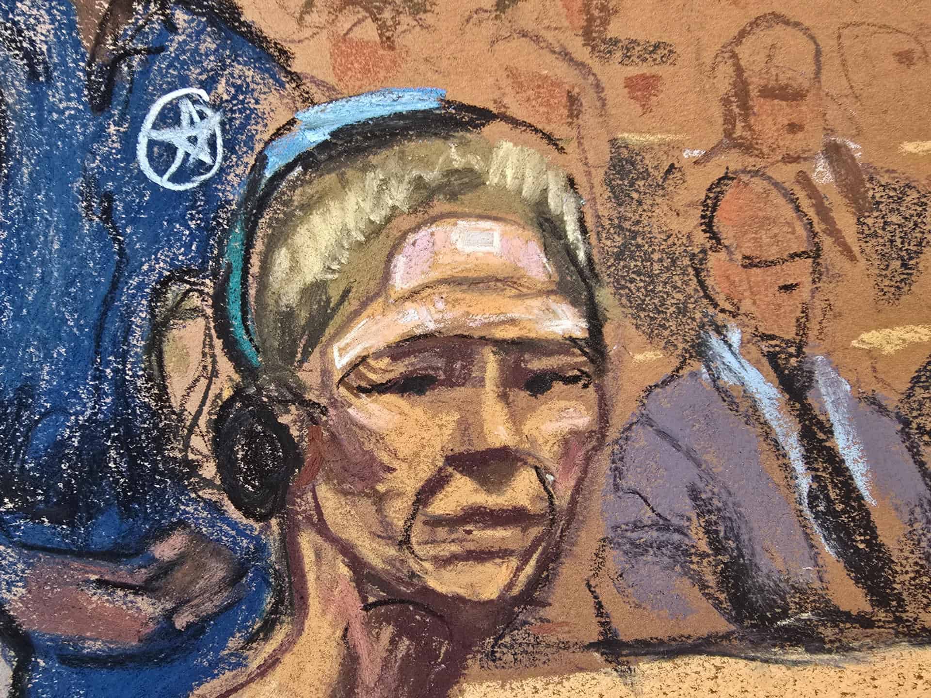 Fotograf&iacute;a de un dibujo realizado por la artista Jane Rosenberg donde aparece Cilia Flores, esposa de Nicol&aacute;s Maduro, compareciendo ante un tribunal federal este lunes, en Nueva York (EE. UU.).