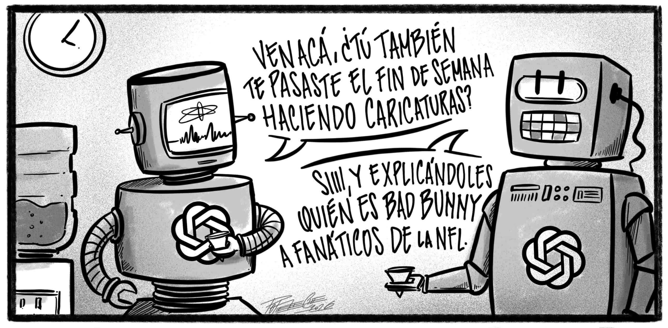 Caricatura de Noticiero Poteleche 9 febrero 2026