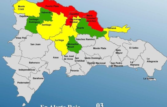 Declaran alerta roja para tres provincias del Cibao por fuertes lluvias