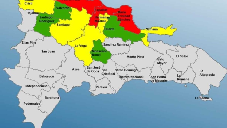 Declaran alerta roja para tres provincias del Cibao por fuertes lluvias
