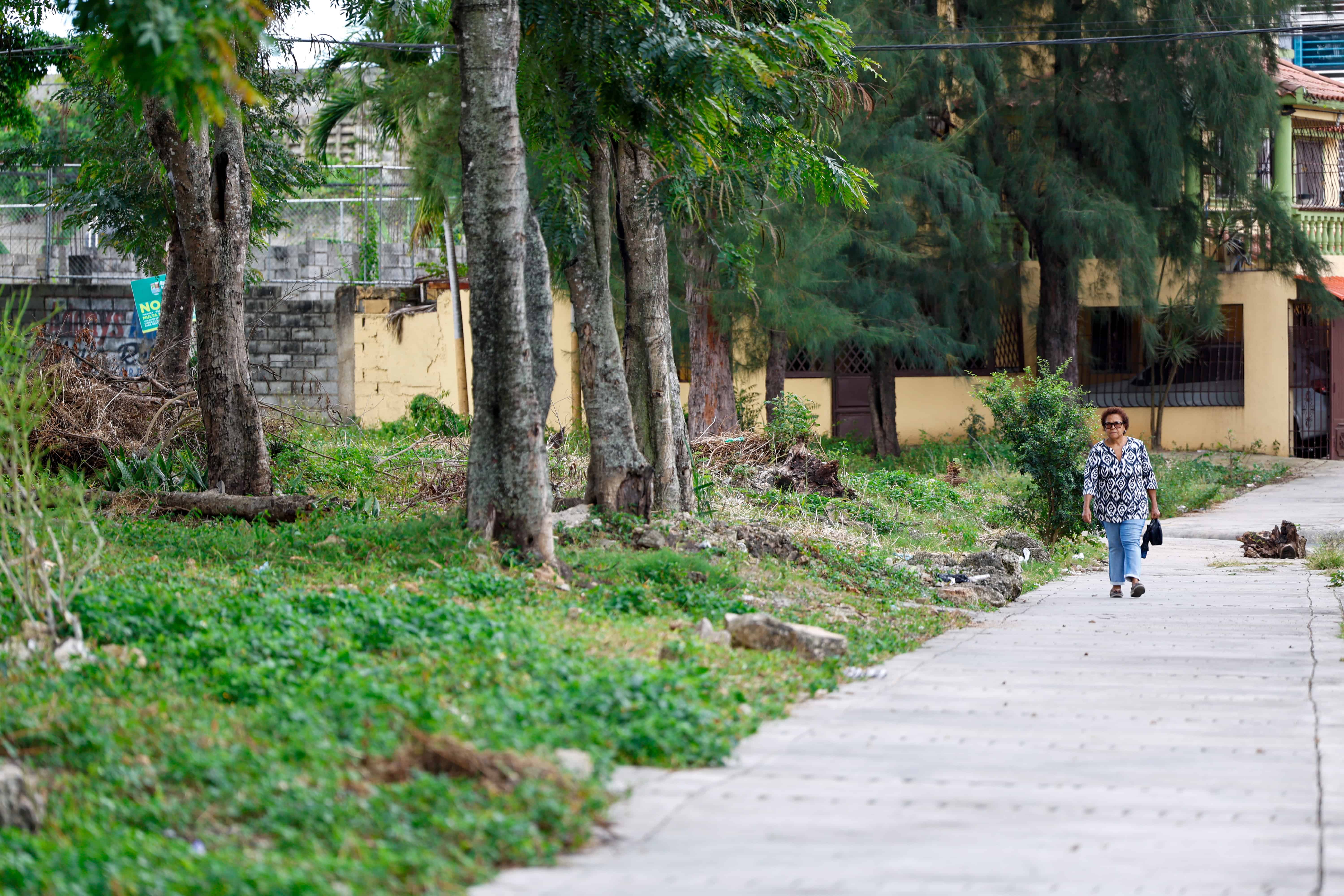 El agua se acumula en un lado del parque que hace del lugar intransitable cuando llueve.