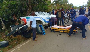 Tres polic&iacute;as resultan heridos en accidente de tr&aacute;nsito en El Valle de Hato Mayor