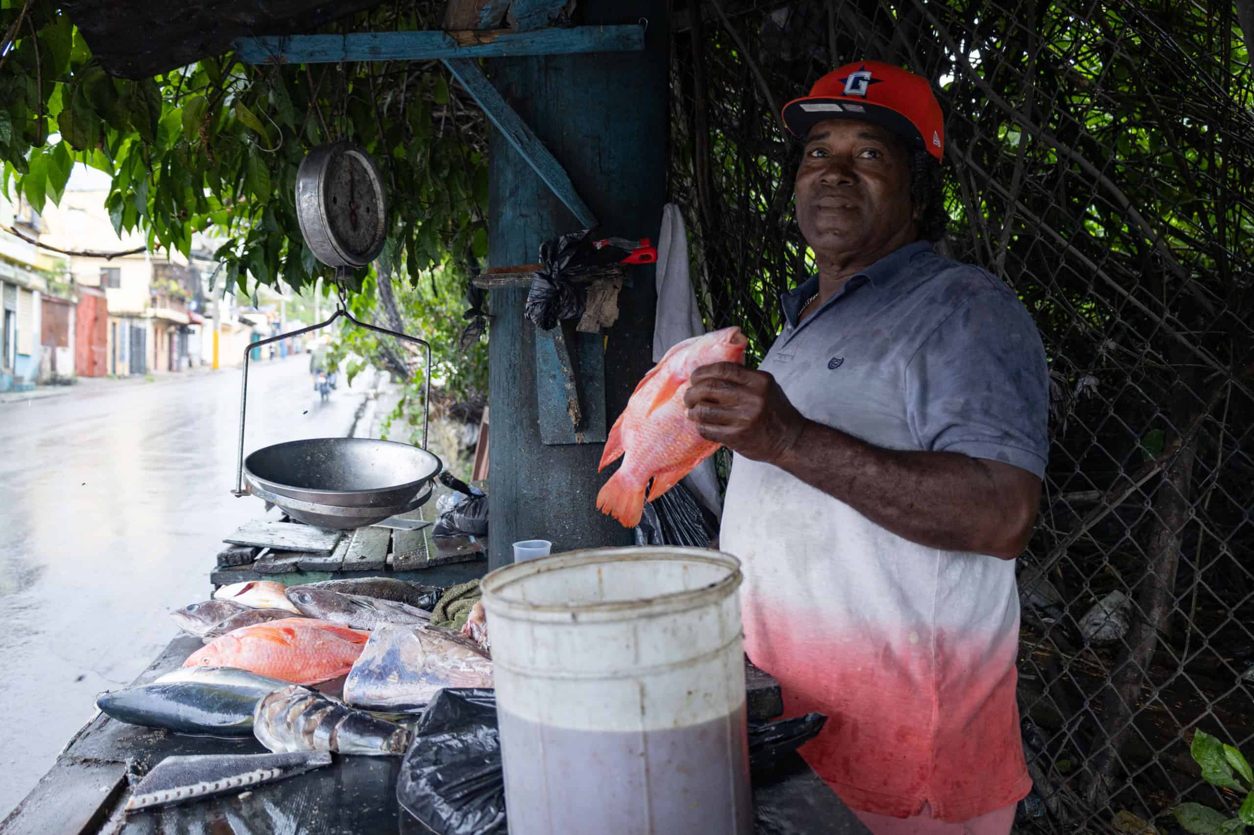 Un vendedor de pescado quien desconoce qué se almacena en el depósito del Minerd, ubicado en la zona.