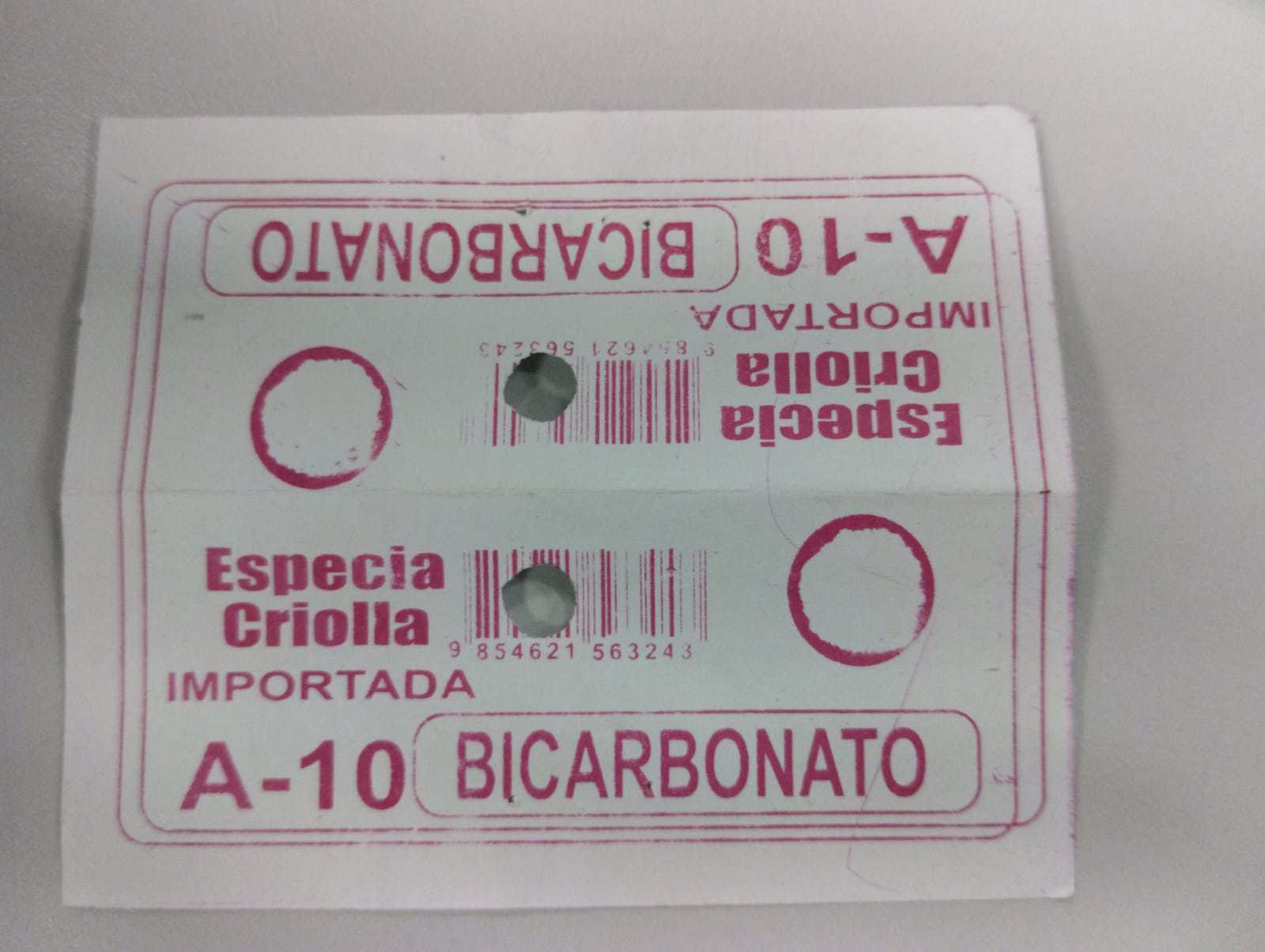 Envoltura de bicarbonato sin registro sanitario. 