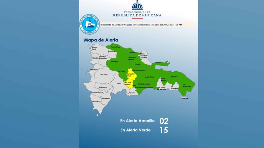 El COE aumenta a 16 las provincias en alerta por las lluvias y mantiene la del Distrito Nacional