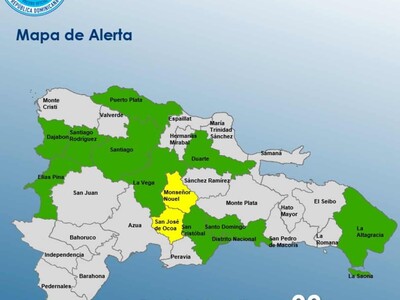 El COE coloca en alerta verde a la provincia Duarte por lluvias