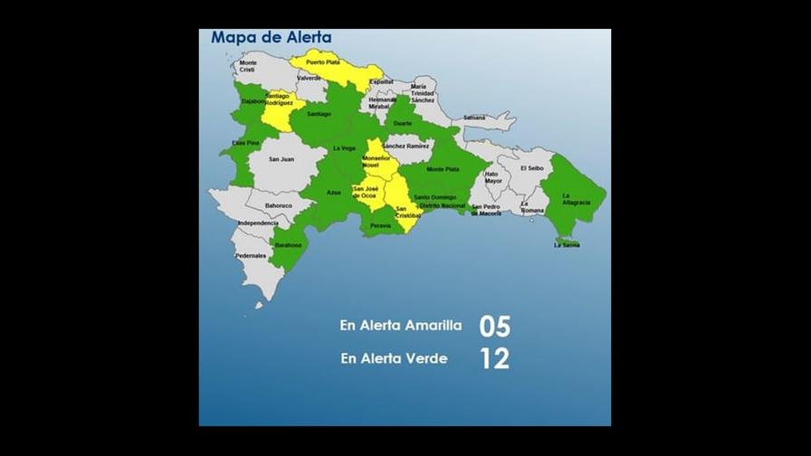 COE mantiene al Distrito Nacional y 16 provincias en alerta amarilla y verde por efectos de vaguada