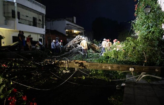 Veh&iacute;culos destruidos, &aacute;rboles y postes el&eacute;ctricos ca&iacute;dos por lluvias en el Gran Santo Domingo