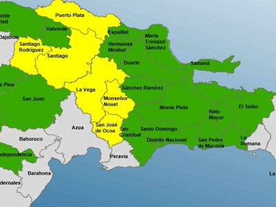 Clima en RD: 6 provincias en alerta amarilla y 17 en verde por lluvias