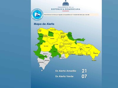 Clima en RD: mantienen 21 provincias en alerta amarilla por lluvias