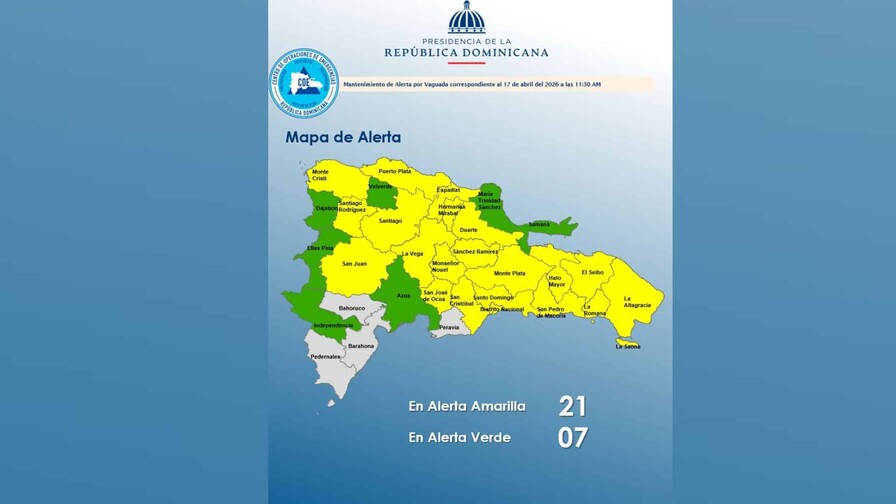 El COE mantiene 21 provincias bajo alerta amarilla y siete en verde por lluvias