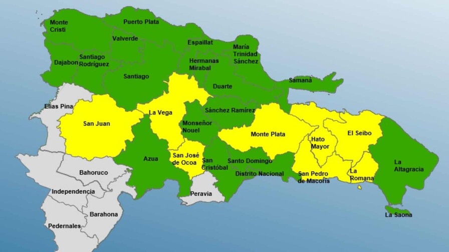 Disminuyen a ocho las provincias en alerta amarilla y aumentan a 17 en verde