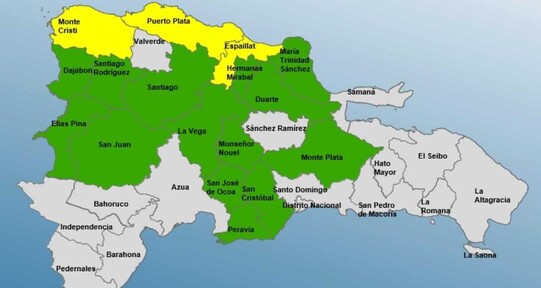 Puerto Plata, Montecristi y Espaillat en alerta amarilla por lluvias asociadas a vaguada
