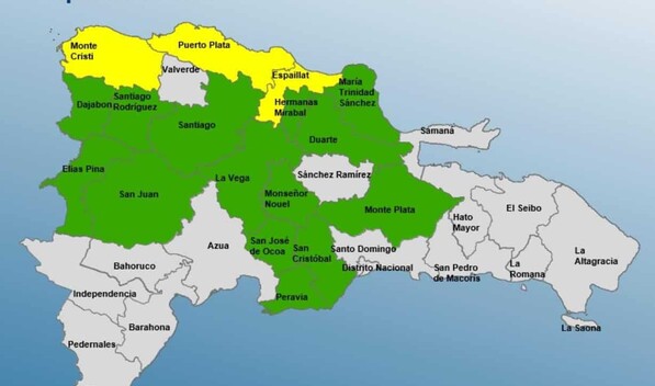 Puerto Plata, Montecristi y Espaillat en alerta amarilla por lluvias asociadas a vaguada