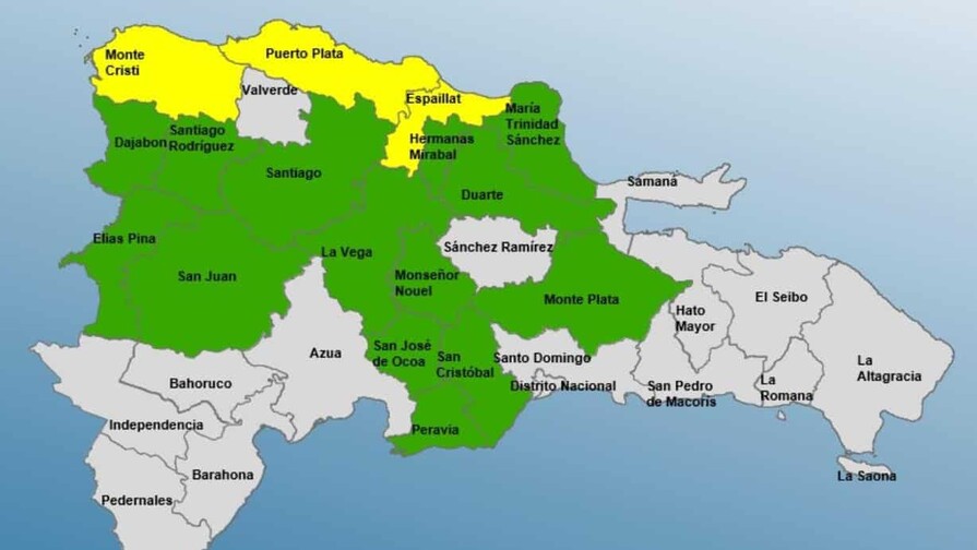 Puerto Plata, Montecristi y Espaillat en alerta amarilla por lluvias asociadas a vaguada