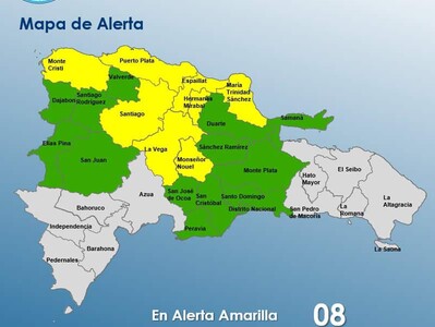 Clima en RD: ocho provincias en alerta amarilla por aguaceros