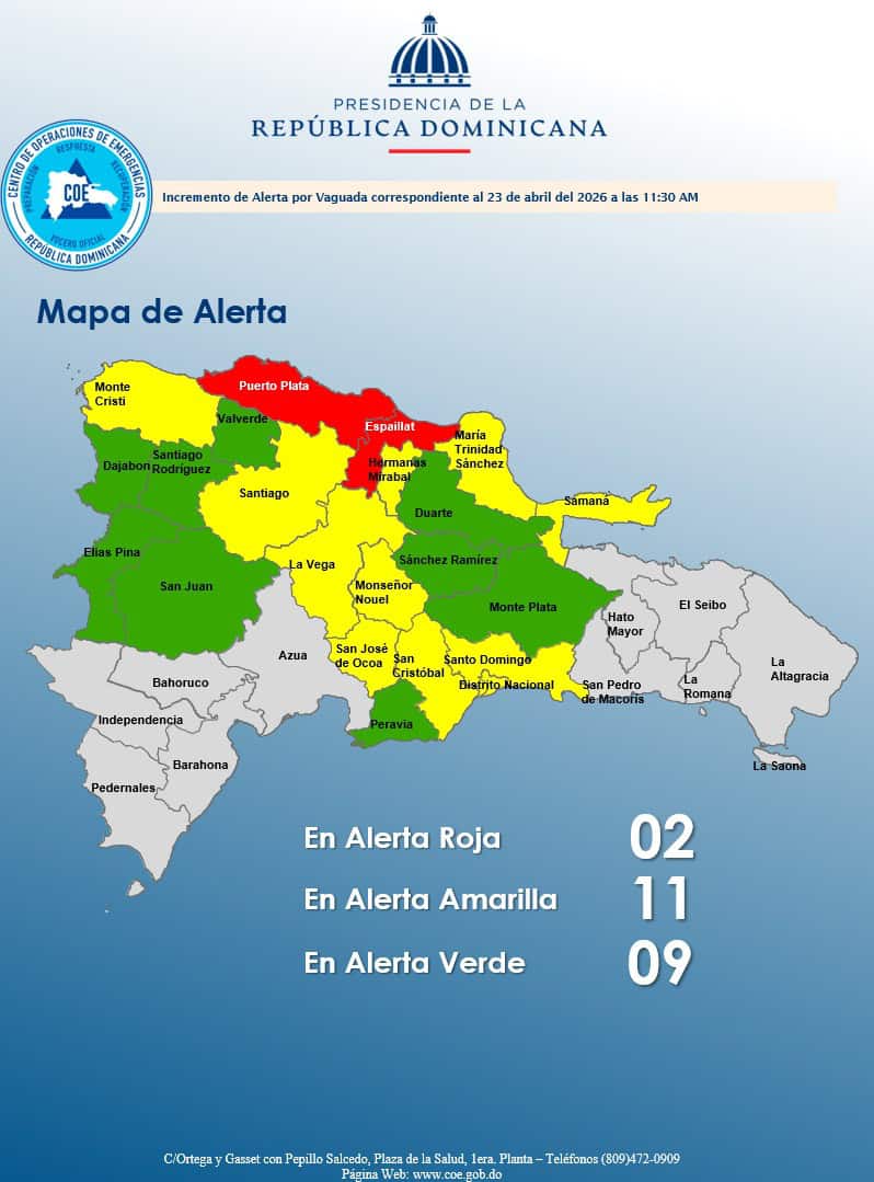COE: dos provincias en alerta roja por vaguada y lluvias intensas