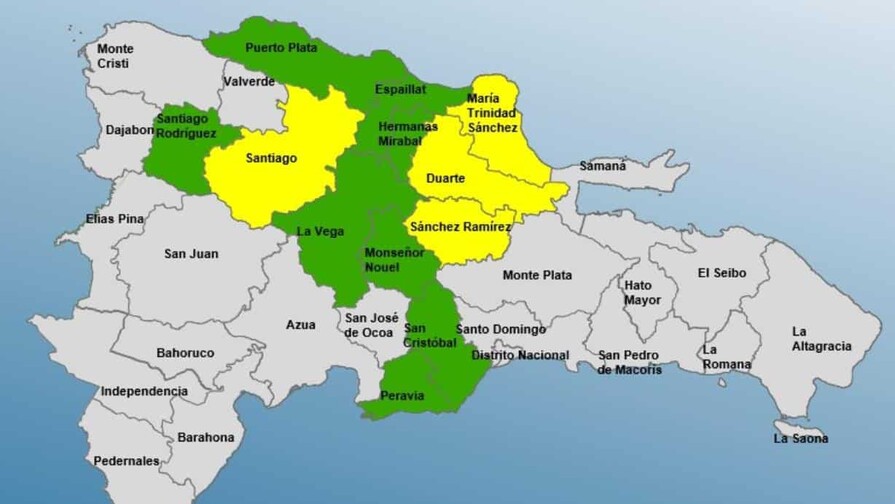 COE aumenta a cuatro las provincias en alerta amarilla y mantiene ocho en verde por vaguada
