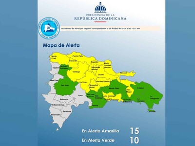 Clima en RD: COE emite alerta amarilla para 14 provincias