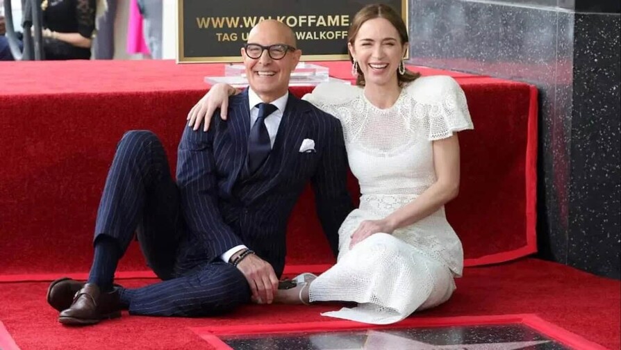 Los actores Emily Blunt y Stanley Tucci reciben su estrella en el Paseo de la Fama de Hollywood