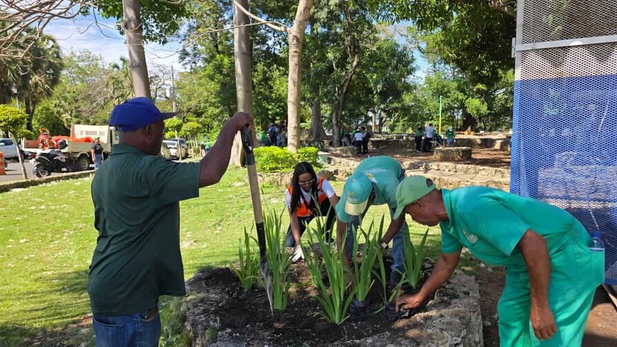 Siembran plantas y limpian parque Domingo Liz de la avenida Espa&ntilde;a
