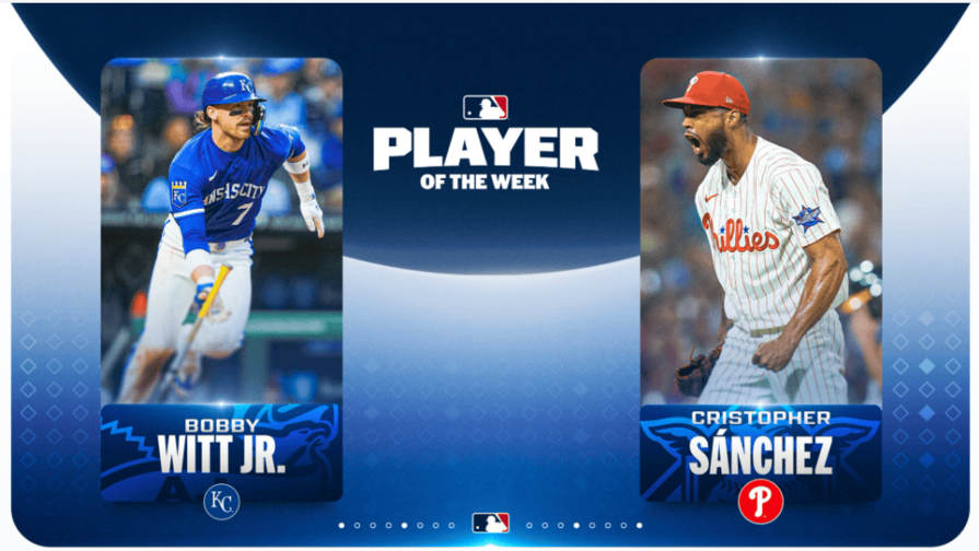 Cristopher S&aacute;nchez y Bobby Witt Jr. ganan el premio de Jugador de la Semana en MLB