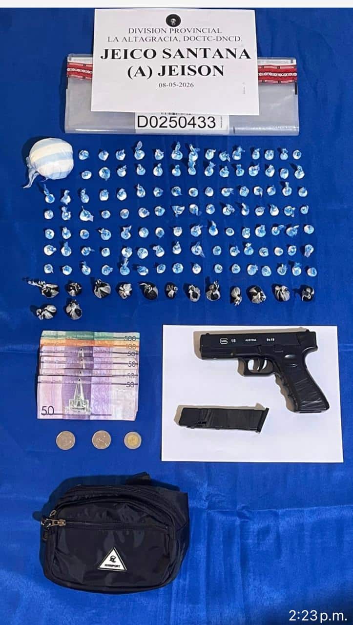 Objeto, dinero y sustancias incautadas.
