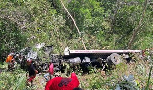 Mueren dos hombres al caer cami&oacute;n gr&uacute;a por precipicio en carretera La Vega-Jarabacoa
