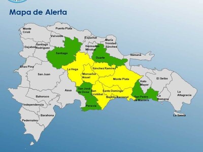 Alerta amarilla en siete provincias y el Distrito Nacional por lluvias