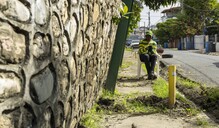 Pared inclinada obliga a peatones a abandonar acera en Los Jardines