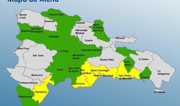COE eleva a cinco las provincias en alerta amarilla y mantiene 13 en verde por incidencia de vaguada