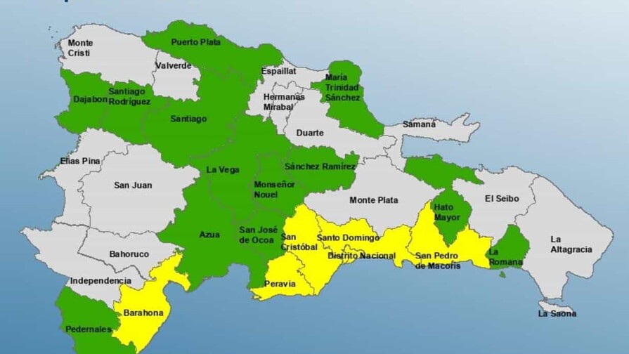 COE eleva a cinco las provincias en alerta amarilla y mantiene 13 en verde por incidencia de vaguada