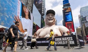 Un Musk gigante toma Times Square como protesta contra pornograf&iacute;a generada con IA