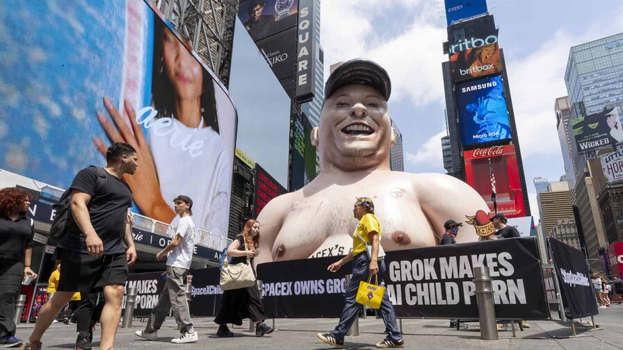Un Musk gigante toma Times Square como protesta contra pornografía generada con IA Un Musk gigante toma Times Square como protesta contra pornografía generada con IA