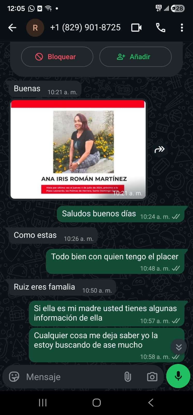 Captura de la conversación con el estafador.