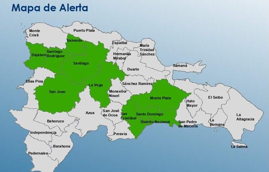 COE coloca nueve provincias y el Distrito Nacional en alerta verde por lluvias