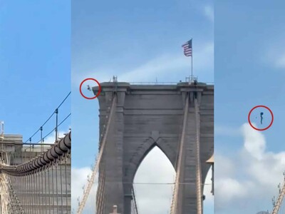 Un hombre salta desnudo del puente de Brooklyn