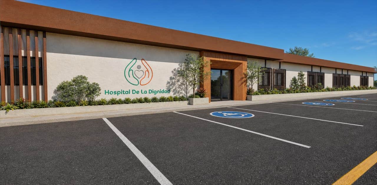 Fachada del hospital en maqueta. 