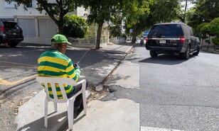 Hoyo en bad&eacute;n deteriora la calle H&eacute;ctor Inchaustegui Cabral