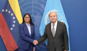 Guterres recibe a Delcy Rodr&iacute;guez antes de su reuni&oacute;n con Trump y de intervenir en la ONU