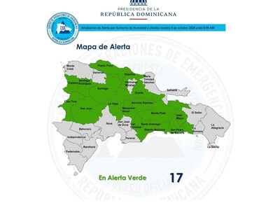 Clima en RD: el COE coloca 15 provincias en alerta verde por lluvias