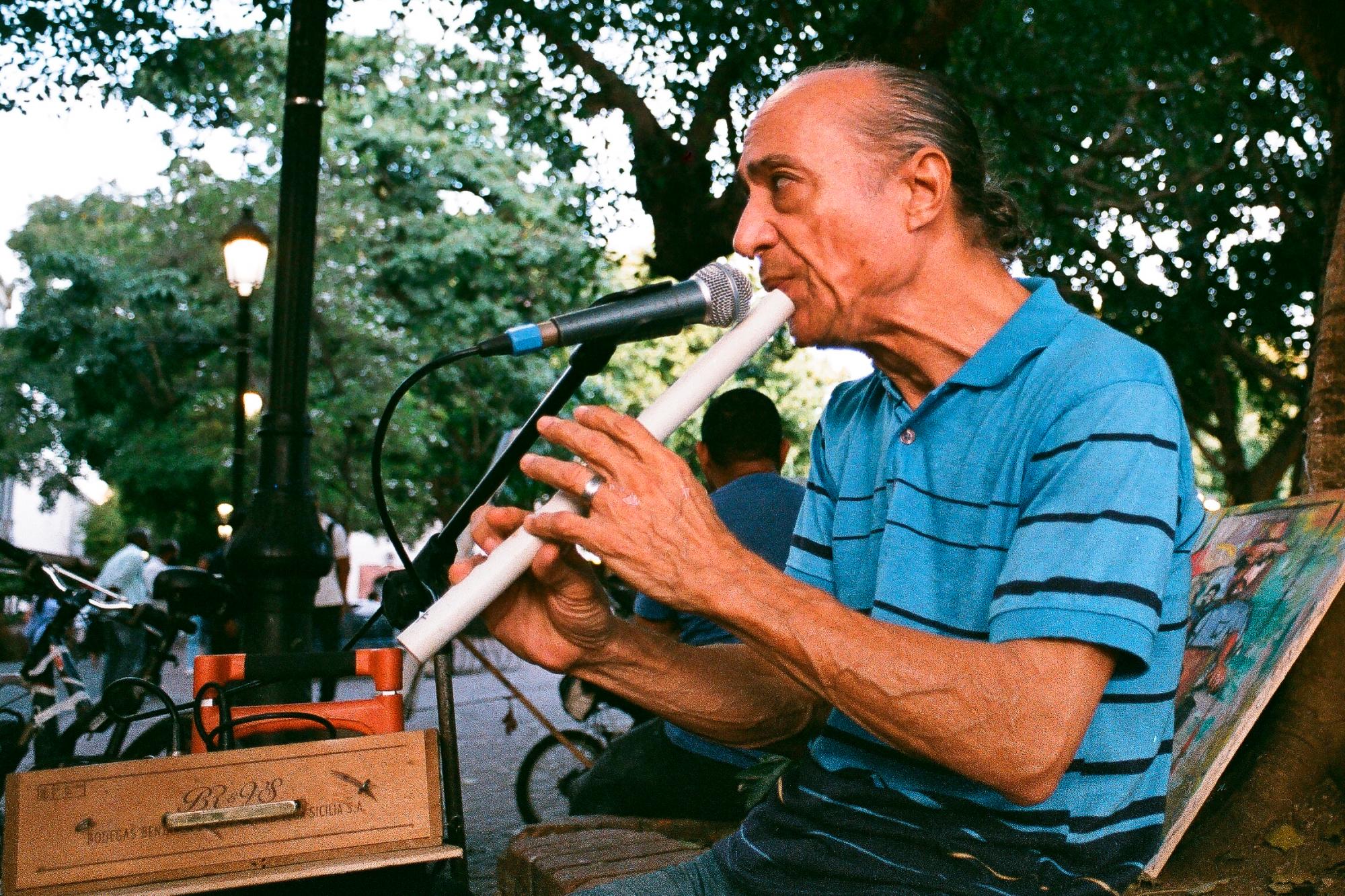 Músico tocando la flauta dulce.