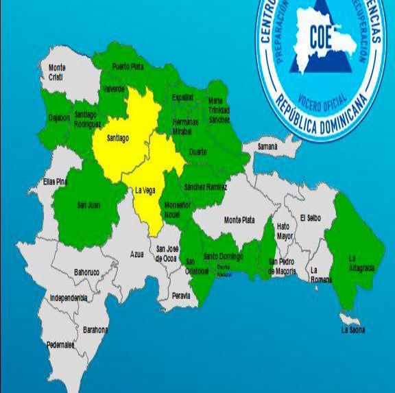 16 provincias y el Distrito Nacional en alerta por las lluvias